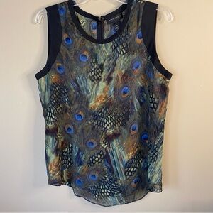 Investments Blue and Green Feather Print Blouse